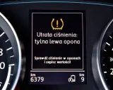 Kontrolka TPMS co to? Utrata ciśnienia w tylnej lewej oponie. Sprawdź ciśnienie w oponach i zapisz wartości!