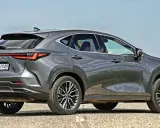 Szary Lexus NX 350h na tle pola rzepaku. Sprawdź, jaka jest aktualna lexus nx 350h cena i wybierz swój wymarzony SUV.