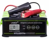 Inteligentna ładowarka samochodowa LINBOX SL-619NG4 z wyświetlaczem, gotowa do pracy. Dowiedz się, jak naładować akumulator.