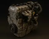 Silnik samochodowy, szczegółowo pokazujący turbosprężarkę, kolektor wydechowy i koło pasowe. Ten **asz**-trakcyjny element mechaniki budzi podziw.