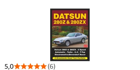 Okładka książki z Datsun 280Z i 280ZX, prezentująca srebrny samochód sportowy na tle krajobrazu.