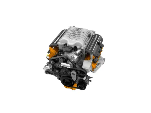Potężny silnik Hellcat z napisem "SUPERCHARGED HEMI".
