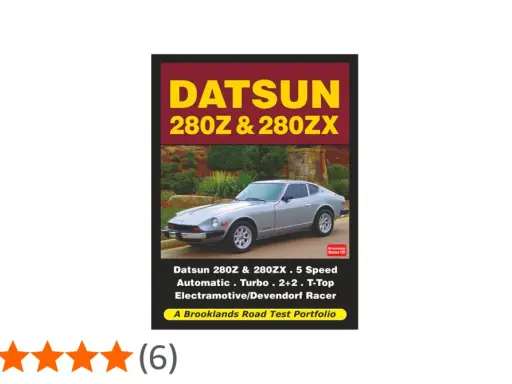 Okładka książki z Datsun 280Z i 280ZX, prezentująca srebrny samochód sportowy na tle krajobrazu.
