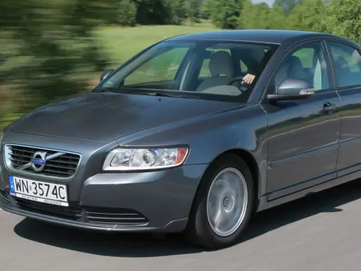 Szary Volvo S40 2.0 diesel w ruchu, z rozmytym tłem zieleni i drogi.