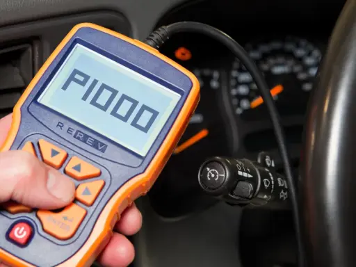 Diagnostyka Forda z kodem DTC P1000. Czytnik kodów błędów pokazuje P1000, wskazując na problem z systemem pokładowej diagnostyki.