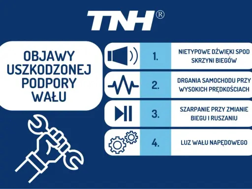 Objawy uszkodzonej podpory wału: nietypowe dźwięki, drgania, szarpanie, luz wału napędowego.