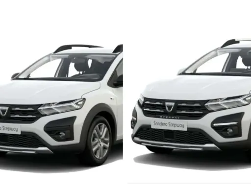 Dwa białe samochody Dacia Sandero Stepway stoją obok siebie, gotowe na przygodę.